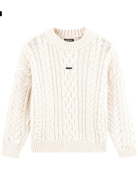 i.t GROUNDZERO2025秋冬撞色麻花白色图案长袖毛衣外套针织衫女