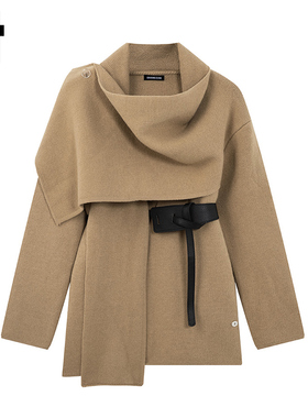 i.t GROUNDZERO2025秋冬收腰显瘦披肩中长款长袖毛衣外套针织衫女