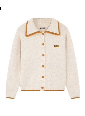 i.t GROUNDZERO2025秋冬国潮杏色长袖保暖翻领撞色毛衣针织开衫女