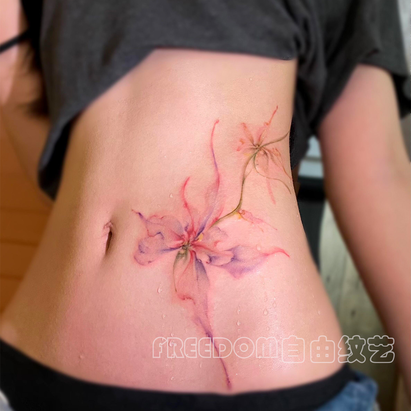 3张 纯欲性感彩绘蝴蝶纹身贴辣妹花朵大图遮疤仿真刺青高颜值女士