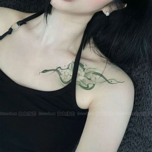 青蛇茉莉花纹身贴ins纯欲高颜值