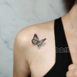 立体蝴蝶纹身贴草本半永久锁骨甜酷小清新防水不反光刺青色真实感