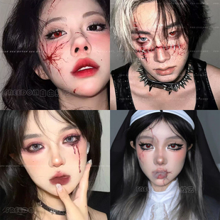 万圣节缝线伤疤纹身贴仿真刀疤贴血丝淤青贴cos派对妆容脸贴可洗