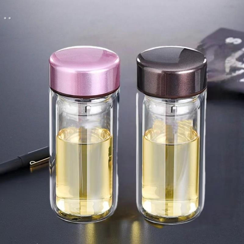 双层矮胖玻璃杯耐高温时尚欧式杯子商务经典旅行水杯