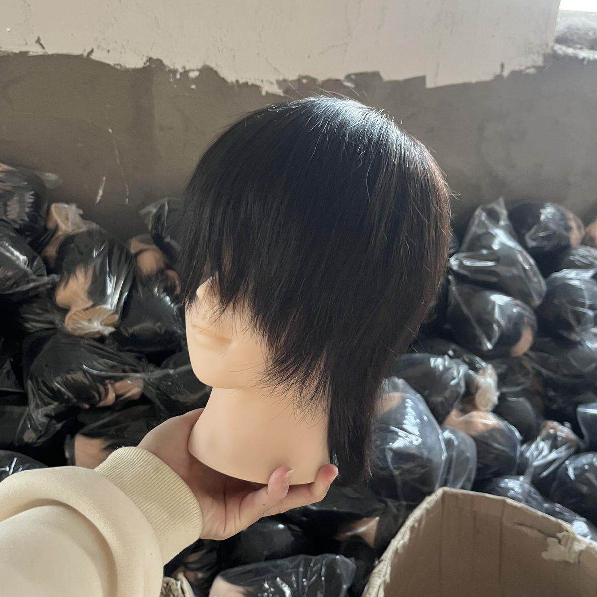 美发人头模型全真发假人头模型可烫染真发模特头练习修剪男士短发