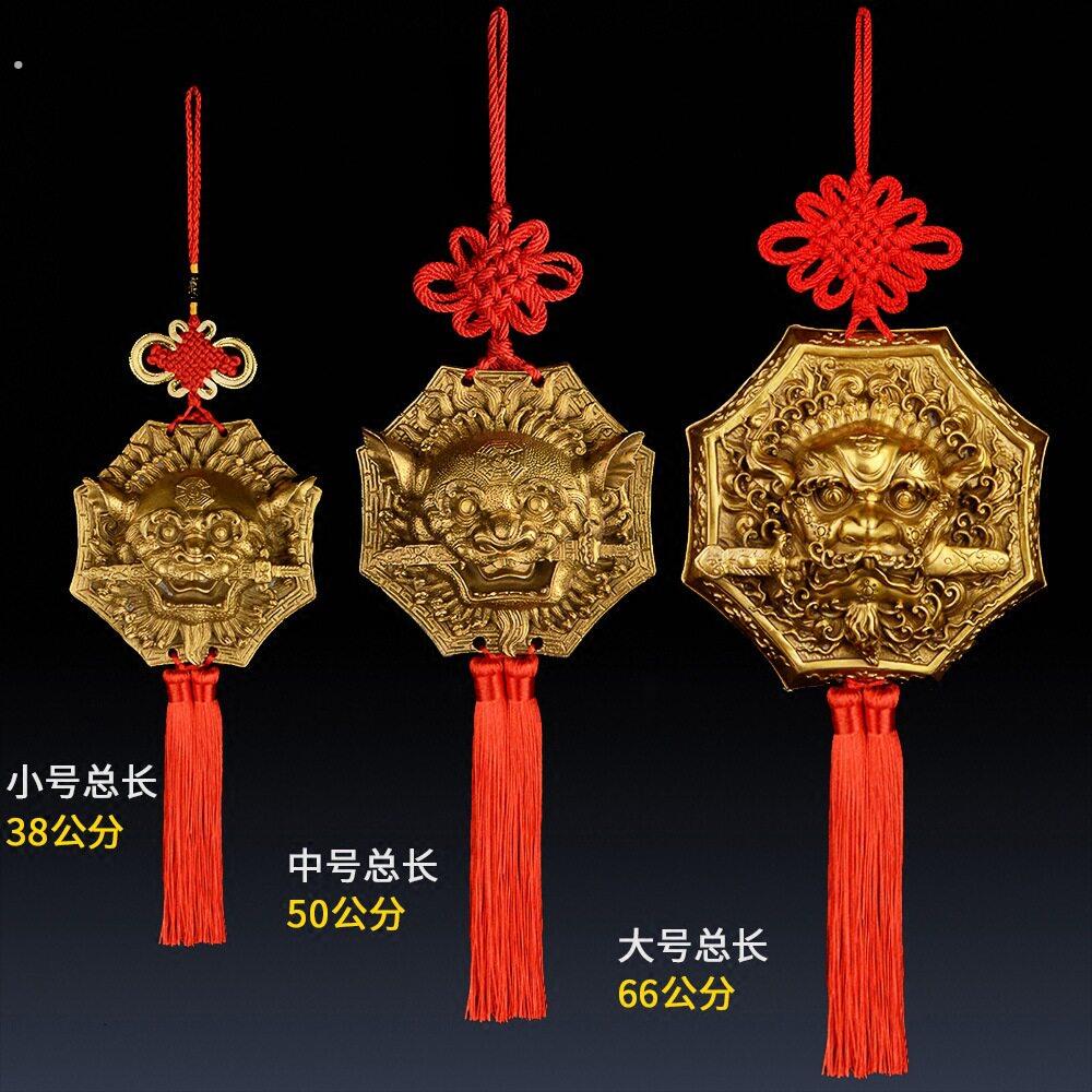 吞口兽铜狮子黄铜兽头狮咬剑狮子挂件铜狮子睚眦门饰家居摆饰黄铜