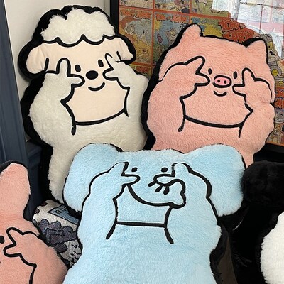 比耶猪猪抱枕女生睡觉玩偶可x爱狗狗靠垫大象公仔卡通动物毛绒玩