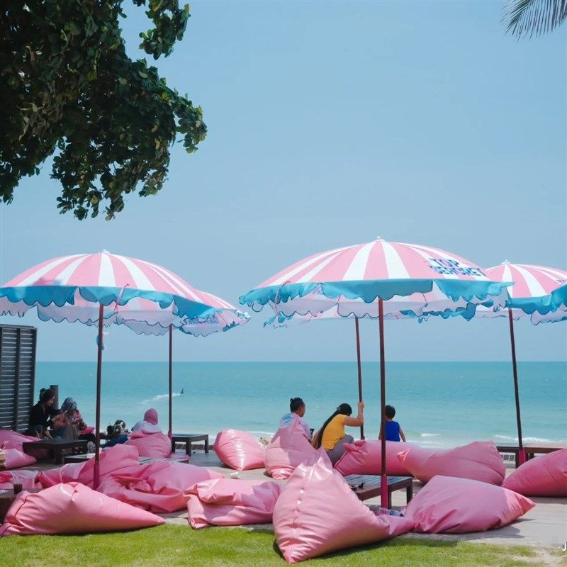 大号伸缩雨棚遮阳伞户外庭t院伞粉色条纹摆摊伞咖啡店露营帐篷大