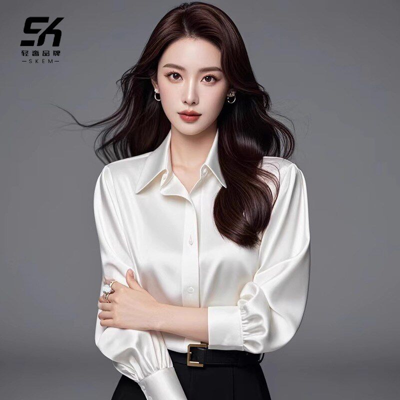 高级感重磅衬衫女2025新款长袖百搭春秋季职业宽松正W装白领衬衣