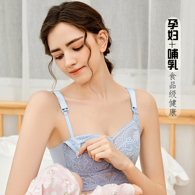 夏季薄款孕妇内衣怀孕期喂奶无钢圈聚F拢防下垂产后上开扣哺乳文