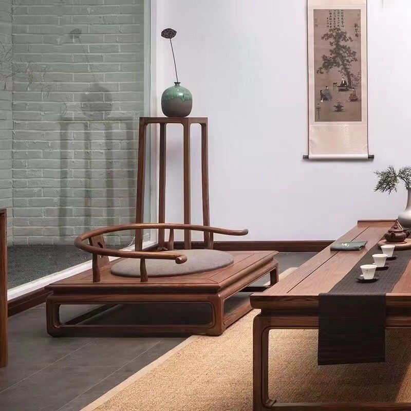 榻榻米座椅圈椅实木中式椅t榆木胡桃色阳台简约太师禅椅打坐椅包