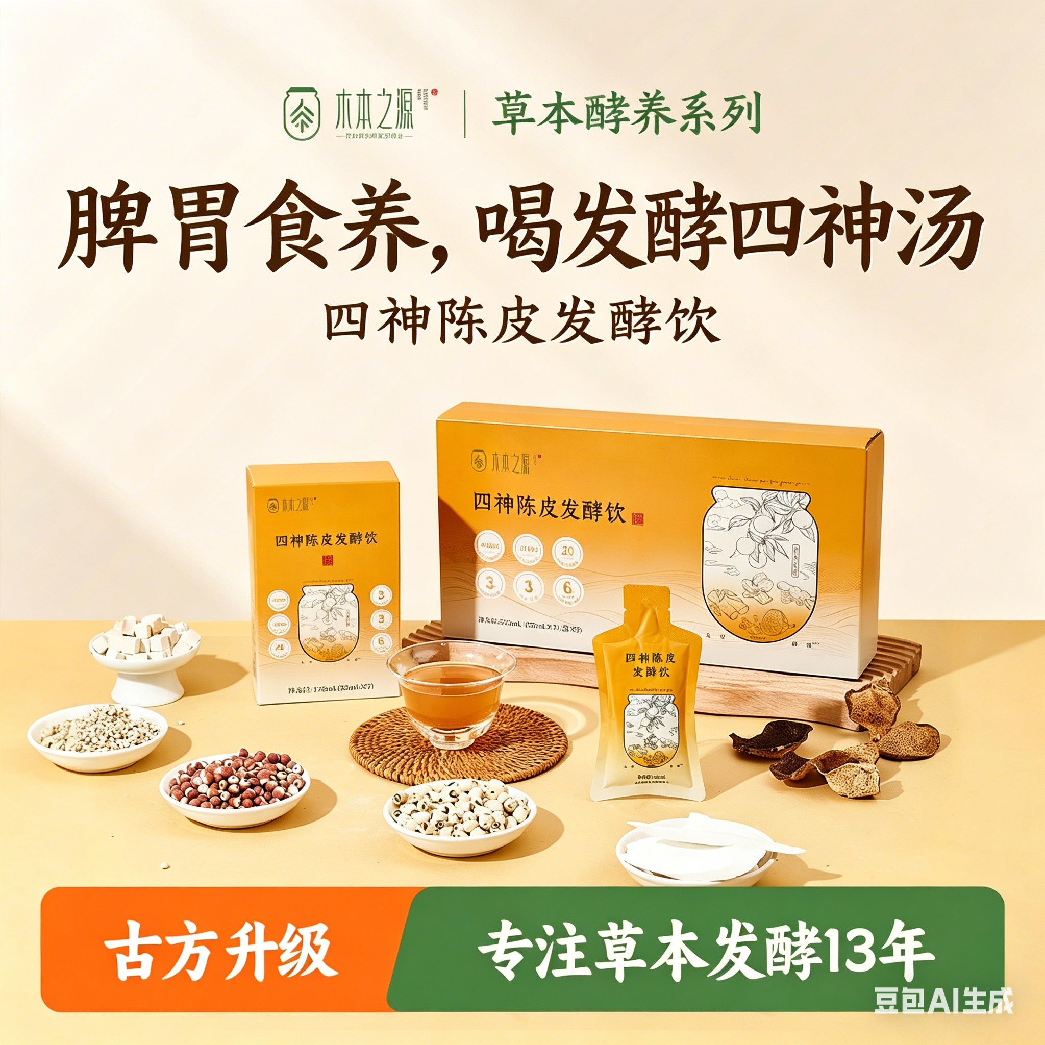 陈皮四神汤发酵饮成人儿童口服液芡实茯苓山药苹果莲子免煮即食品