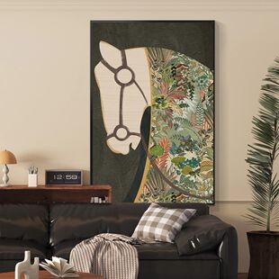 中古风法式复古客厅装饰画单幅沙发背景墙挂画马到成功壁画落地画