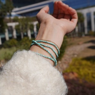 纯天然绿松石手链女m注金叠戴原矿石铁线松石多层极细缠绕多圈手