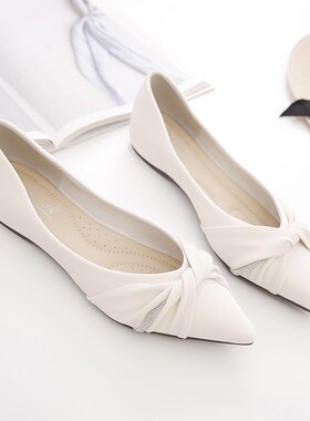 单鞋女2b025春秋新款百搭浅口女鞋子豆豆鞋软底软皮防滑尖头平底