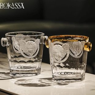 水晶玻璃家用颜值冰桶香槟桶家用酒吧KTV商用创意描金小冰桶刻花