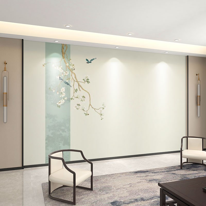 墙纸定制3d立体淡雅中式花鸟电视背景墙壁纸装饰壁布W卧室墙布壁