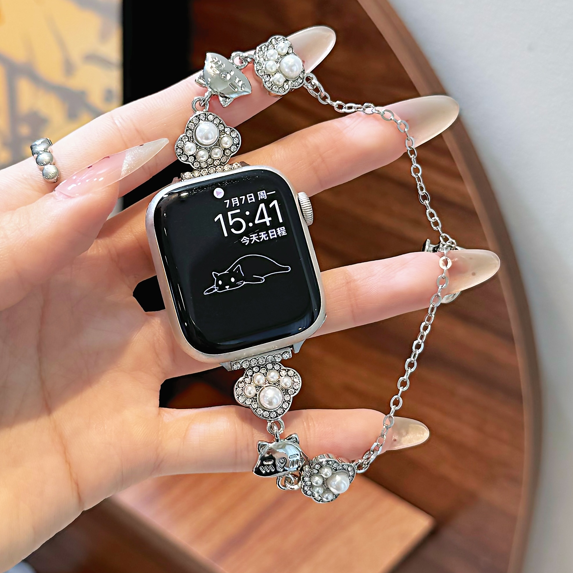 适用于iwatch10新款双色猫抓表链s9/8/7/6/se/3/2通用表带华为10小米9/8手环Fit3腕带nfc红米watch4/5学生ins