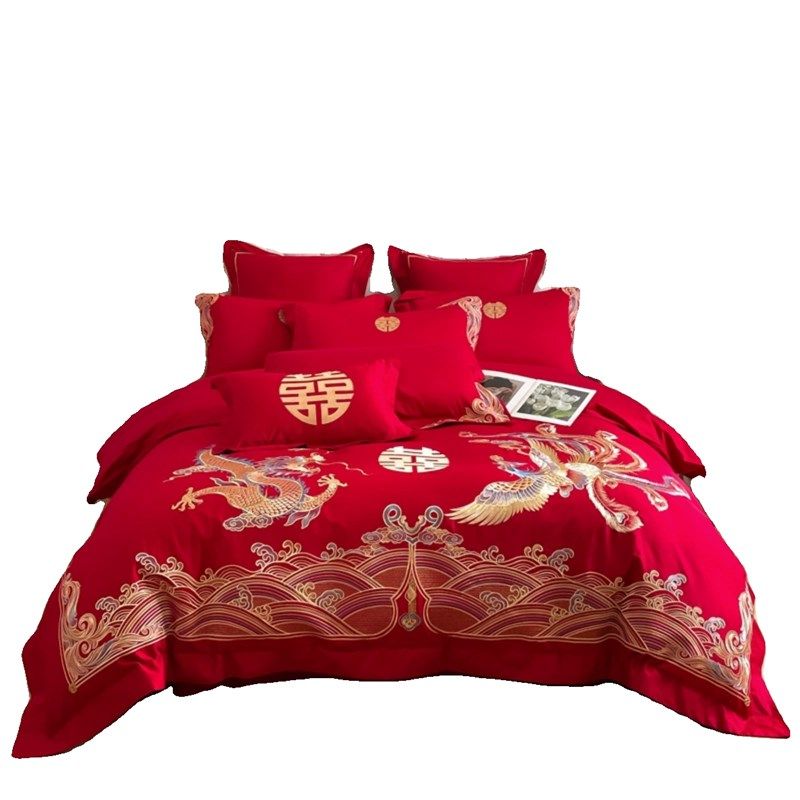龙凤刺绣结婚四j件套大红色被套全棉婚庆床上用品婚房喜被,床上用品,婚庆床品套件,淘宝优惠券,粉丝福利购,淘宝优惠卷