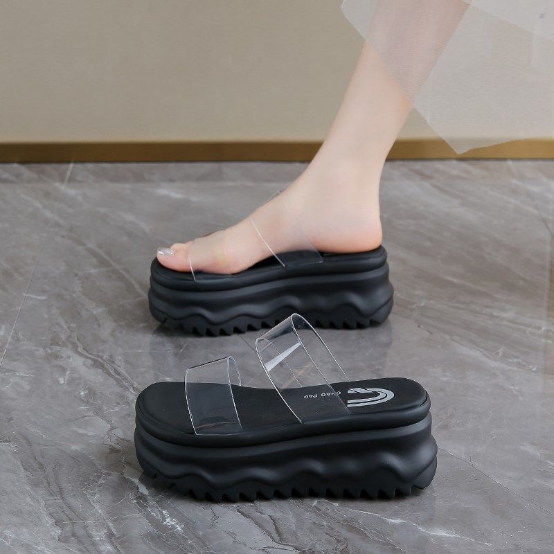 8cm厚底透明带一字拖鞋女外穿2B025夏季新款小个子增高松糕凉拖鞋,女鞋,一字拖,淘宝优惠券,粉丝福利购,淘宝优惠卷