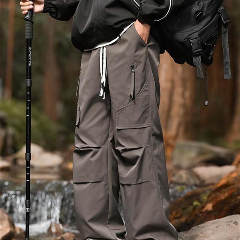 工装长裤子男生春秋款抽绳休闲直筒阔腿宽松潮秋季日系百搭束脚裤