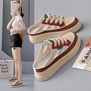 包头半拖鞋女夏季外穿2025新款时尚软底一脚蹬P上班不累脚厚底凉