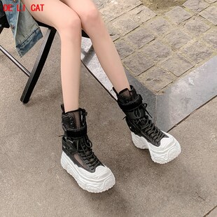 夏季网布透气高帮鞋女镂空马丁靴2023年K新款松糕厚底短筒凉鞋靴