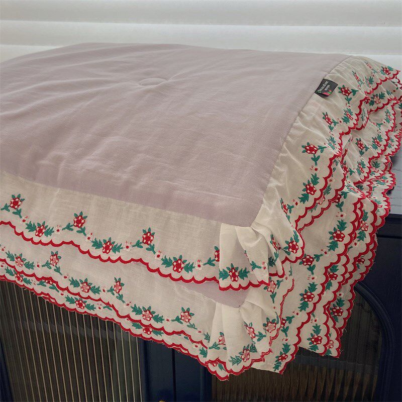 夏季紫色花边大豆被纯棉双层花边夏凉H被可机洗双人薄款全棉空调