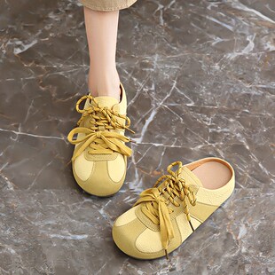 包头半拖b鞋女2025新款夏季外穿上班不累脚厚底34小码一脚蹬德训