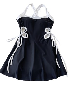 泳衣女2b025新款连体裙式平角遮肉显瘦保守镂空黑色高级感温泉泳