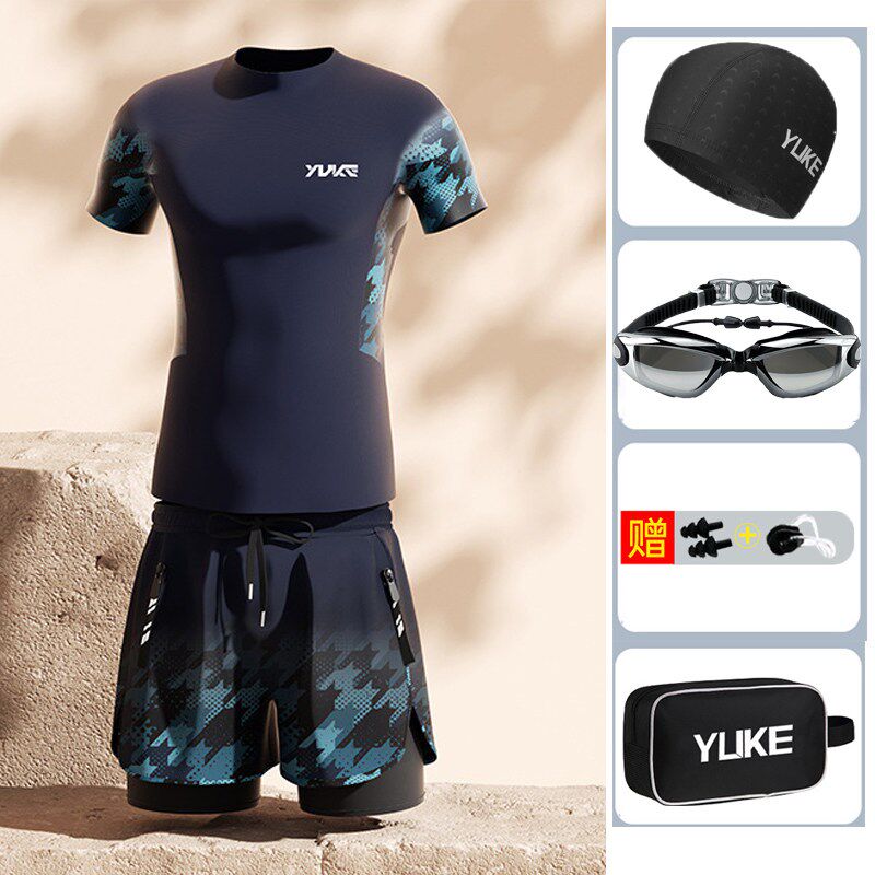 青少年男生泳衣双层泳裤套装12岁z13加肥加大码14宽松16胖人专用1