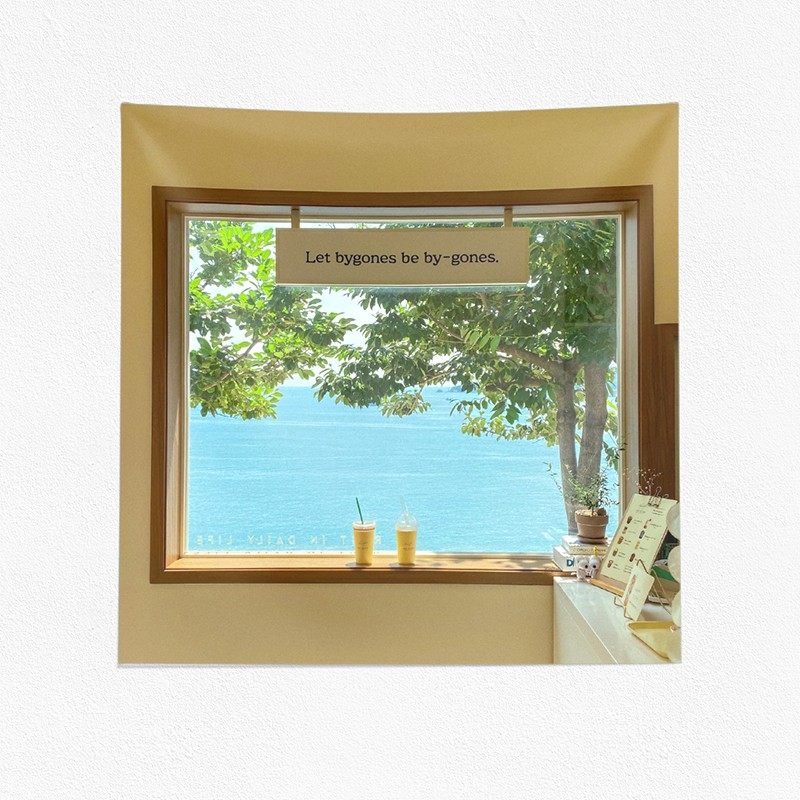 海景窗户挂布g 小清新文艺装饰布 宿舍卧室布置背景布 风景挂毯画