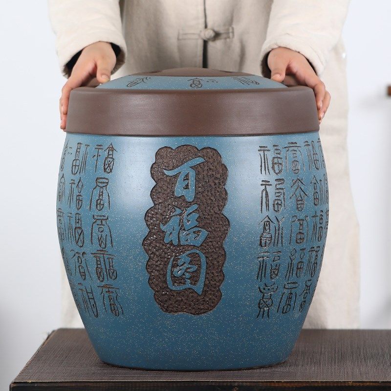 宜兴紫砂茶叶罐原矿粗陶瓷存茶罐大号码普洱茶缸醒茶密.封罐散茶