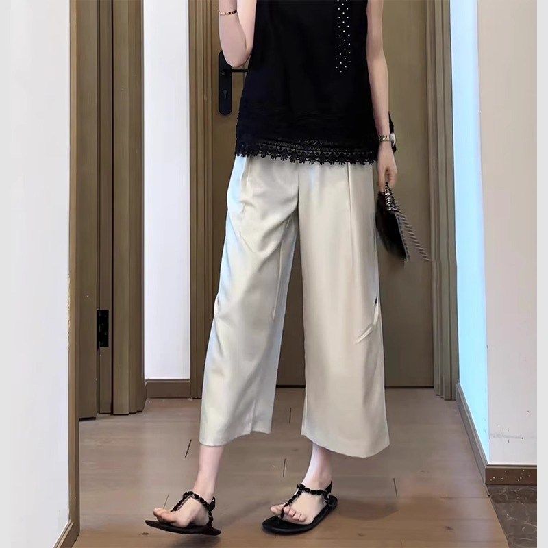 新中式国风缎面醋酸休闲阔腿裤女A夏薄款2025新款宽松直筒八分裤,女装/女士精品,大码裤装,淘宝优惠券,粉丝福利购,淘宝优惠卷