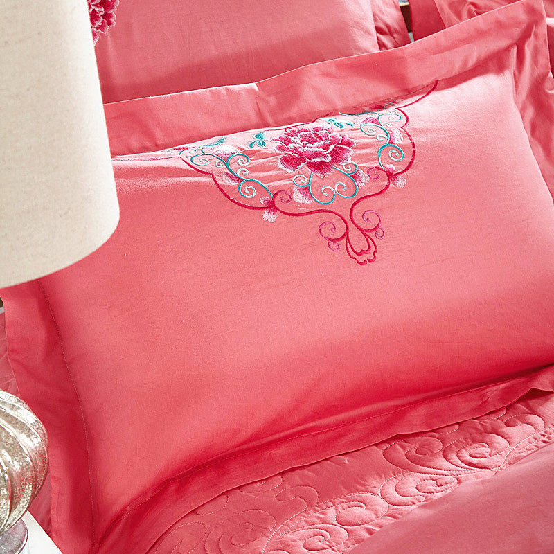 婚庆四件套粉色全棉被套结婚床上用品喜庆六件T套床品刺绣套件,床上用品,婚庆床品套件,淘宝优惠券,粉丝福利购,淘宝优惠卷