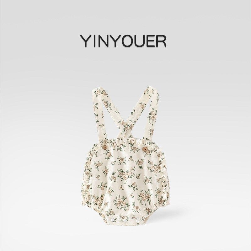 婴儿夏季薄款f套装新生女宝宝夏天包屁衣背带裤T恤洋气分体两件套