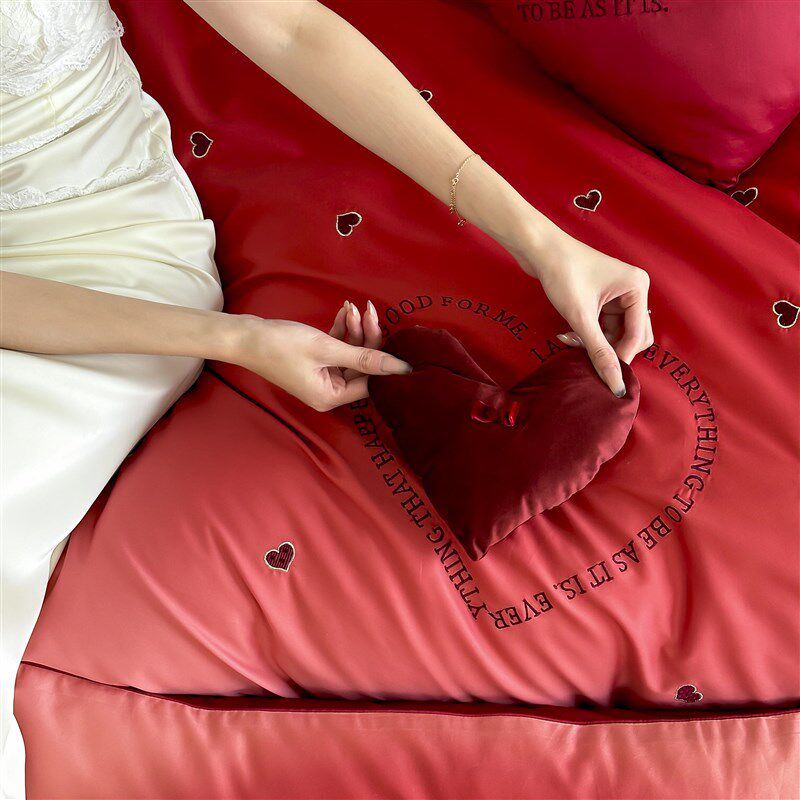 浪漫爱心100支长绒棉全棉婚庆四件套渐M变色被套结婚床上用品4,床上用品,婚庆床品套件,淘宝优惠券,粉丝福利购,淘宝优惠卷