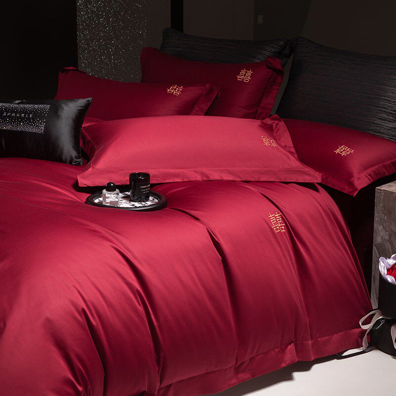 新中式喜字婚庆四件套全棉酒z红色被套结婚用床单陪嫁床上用品,床上用品,婚庆床品套件,淘宝优惠券,粉丝福利购,淘宝优惠卷