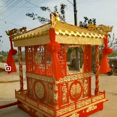 婚庆用品十六擡大花轿双人中式八擡宋制步撵汉唐明制凤辇木雕金箔