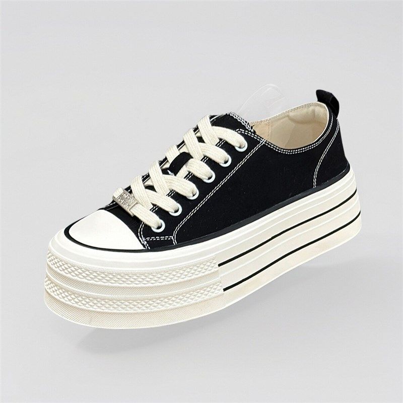 厚底帆布鞋女2025爆款时尚韩y版休闲经典布鞋松糕系带低帮透气板,女鞋,休闲板鞋,淘宝优惠券,粉丝福利购,淘宝优惠卷