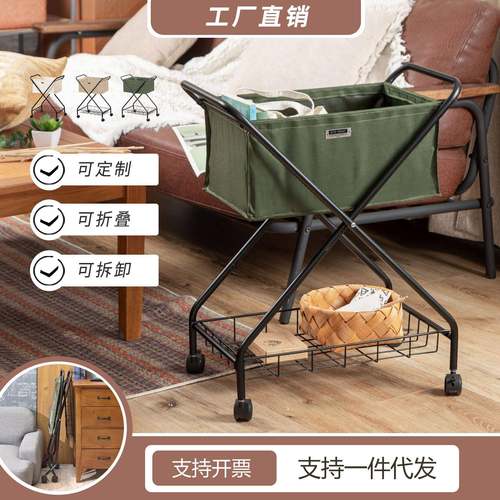 日式折叠储物架落地多层客厅收纳架带轮铁艺零食置物架移动小推车