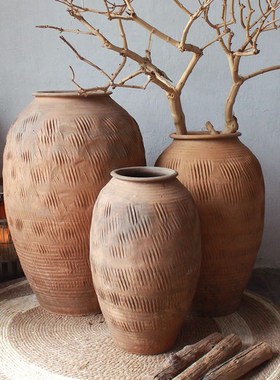 颜林古陶瓶落地土陶罐古瓶中式粗陶缸土罐大号土缸瓦缸民俗罐子