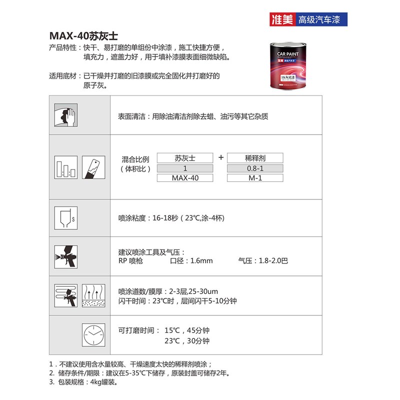 汽车灰底漆K苏灰士单组分中途底漆钣金喷漆封闭填充白色灰色底漆