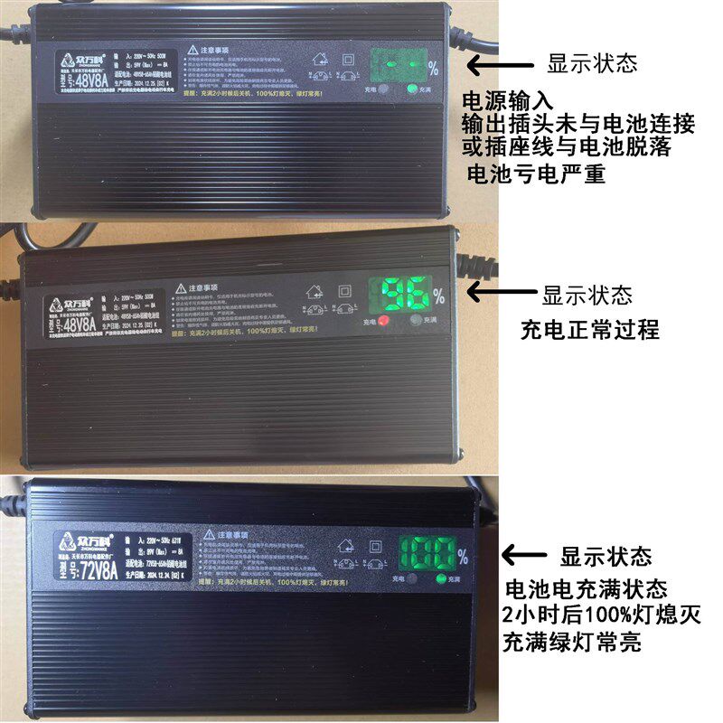 众万科725h-5h铅酸电池充电器百分比数显自动关机