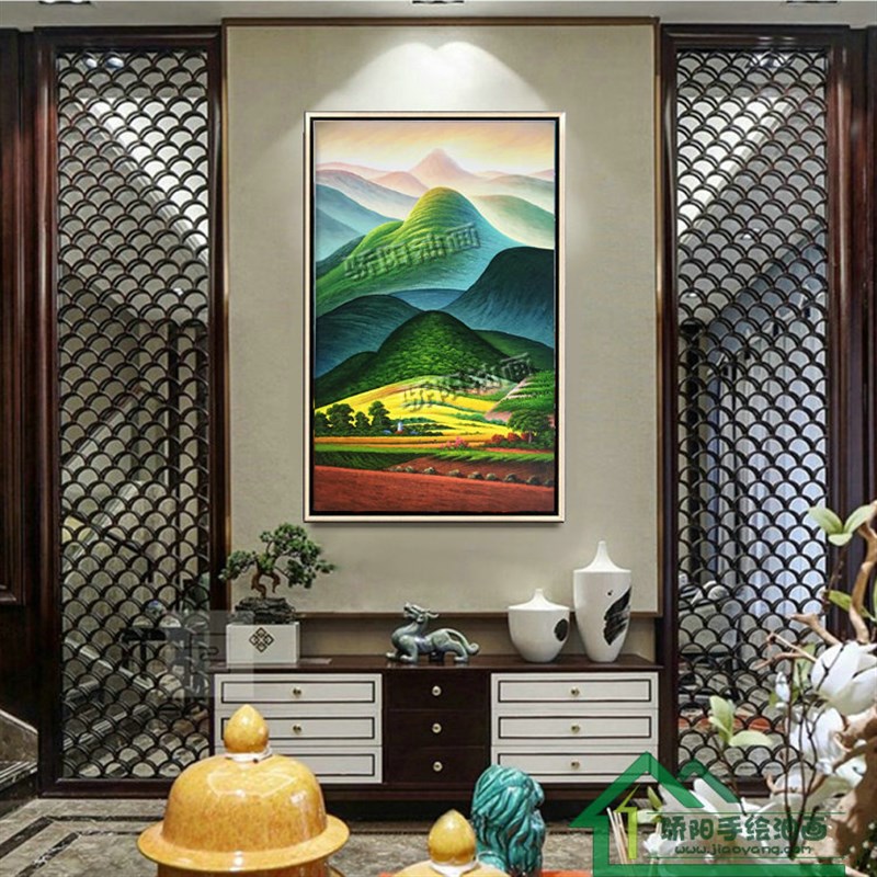纯手绘竖巨山油画欧式抽象饰画风景山挂画玄走廊墙画