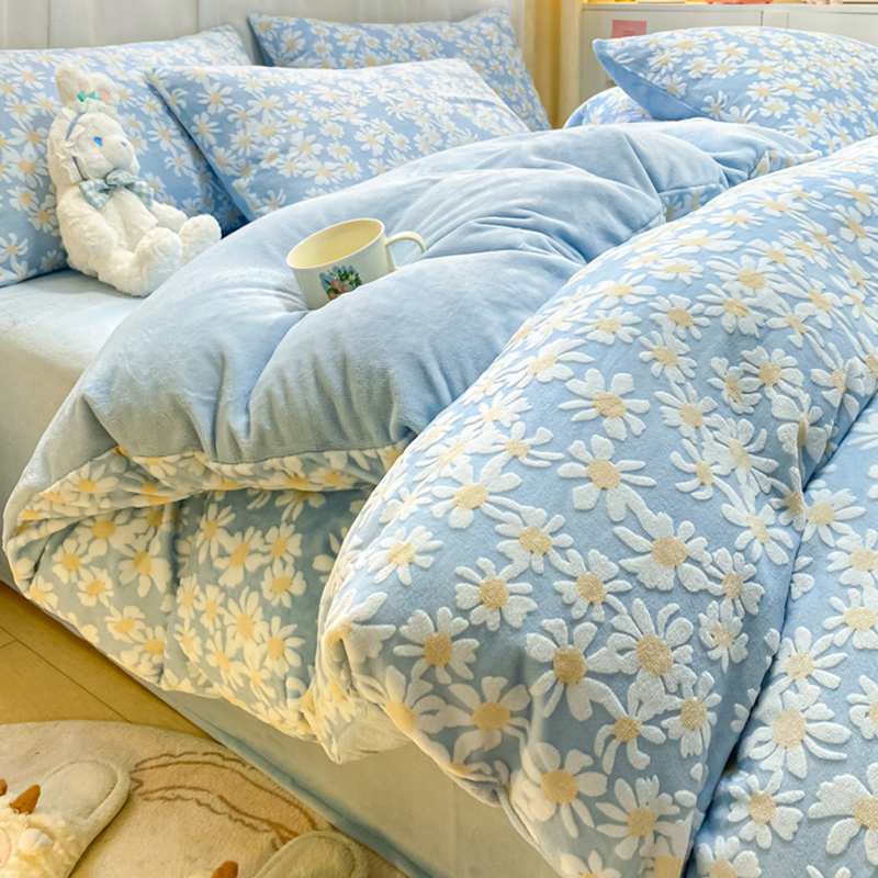 冬季雕花床上四件面加绒加厚珊瑚法兰绒被床单202款