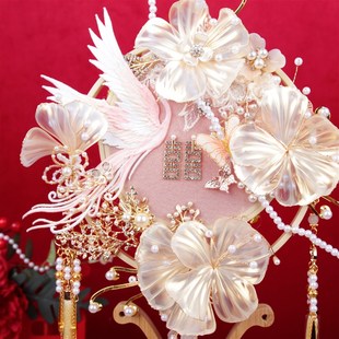 雪亭坊喜扇香槟凤求凰团扇新娘结婚DI材料包龙凤褂手捧 di