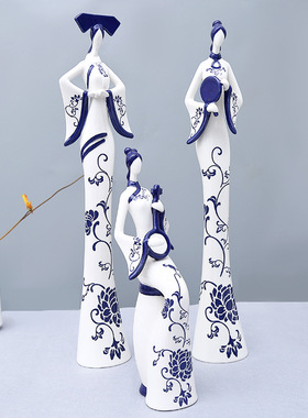 陶瓷工艺品色釉仿青仕女物创意家居客厅装饰品