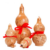 纯桃木葫芦门对门挂件实木雕刻招宝空心盖口葫芦