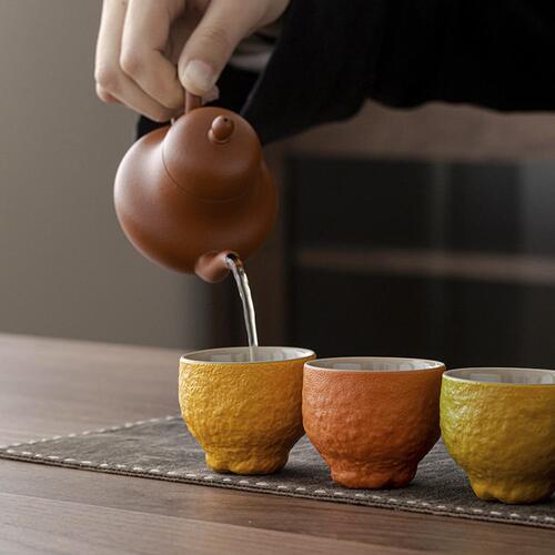 甄选丑橘大吉大利四色茶杯礼盒陶瓷主人杯杯品茗功夫茶杯文创伴手